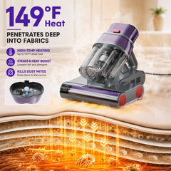 Prettycare Mattress Vacuum Bed Vacuum Cleaner with UV-C Light, Hyper Helix Motor with 16Kpa Strong Suction & 33000 RPM/Min Tapping, HEPA Filter,149℉ Heat & Ultrasonic & Anion for Bed and Pet