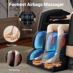 Zero Gravity Full Body Massage Chair with 10 Fixed Rollers, Soothing Heat Function, Deep-Kneading Foot Massager, Bluetooth Speakers, Black
