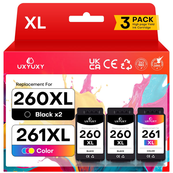 260XL 261XL Ink Cartridge Compatible for Canon 260/261 Ink Canon Ink 260 261 for Canon TS5320 TS6420 TR7020 Printer (2Black, 1Tri-Color, 3-Pack)