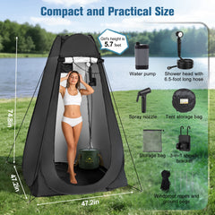 ALILYY Camping Shower with tent, 6000mAh Rechargeable Shower Pump, Large Capacity Foldable Bucket, Beach, Outdoor Camp Showering,Black