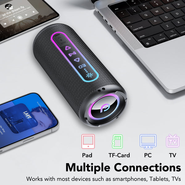 Portable Bluetooth Speaker, 30W Loud Sound, Deep Bass, Bluetooth 5.4, LED Lights, IPX7 Waterproof, Wireless Stereo Pairing, 30H Playtime, for Home/Outdoor/Party/Beach, Birthday Gift (Black)