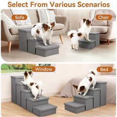 ALILYY Dog Stairs for Bed,18" H 3 Step Small dog stairs,Folding Storage Pet Stairs for High Beds Couch, Gift for Small/Medium/Large Old Dogs Cats,Gray