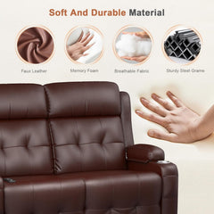 RV Loveseat Recliner, Massage Wall Hugger Recliners Sofa with USB, Side Pockets, Cup Holders and Removable Armrest, for RV and Home Theater, Brown
