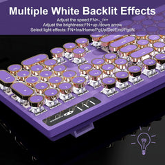 MageGee Retro Typewriter Mechanical Gaming Keyboard, 104-Key Wired USB, Blue Switches, RGB Rainbow Backlit, Purple