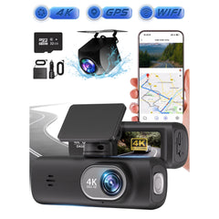 ALILYY Dash Cam Front and Rear,4K+1080P Dash Cam with WiFi & GPS,Dash Camera for Cars with 32GB Card,Super Night Vision,G-Sensor, 24Hr Parking,Loop Recording,Black