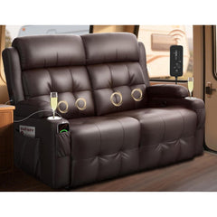 RV Loveseat Recliner, Massage Wall Hugger Recliners Sofa with USB, Side Pockets, Cup Holders and Removable Armrest, for RV and Home Theater, Brown