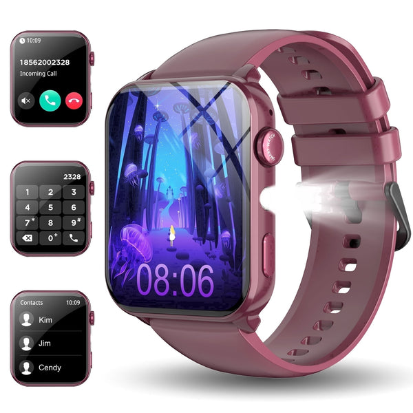 IOWODO Smart Watch for Women and Men, 1.91'' Bluetooth Calling Digital Watch, Fitness Tracker, 100+ Sports Modes, IP68 Waterproof, Android iPhone Compatible, Purple