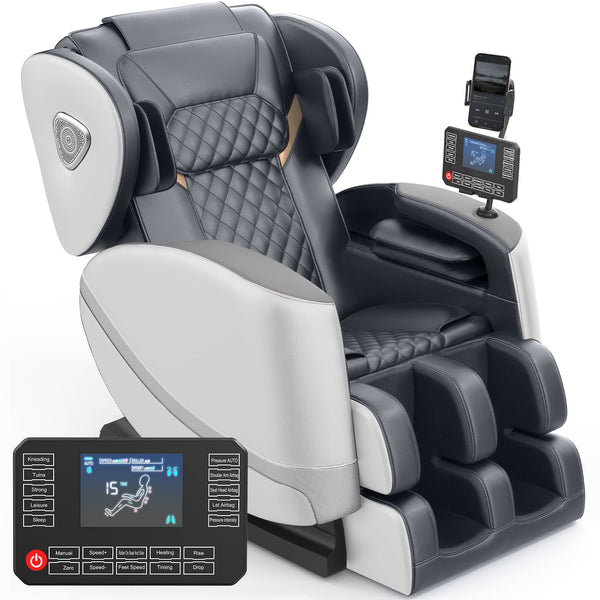 Zero Gravity Full Body Massage Chair with 10 Fixed Rollers, Soothing Heat Function, Deep-Kneading Foot Massager, Bluetooth Speakers, Gray