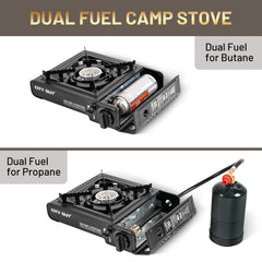 Cityout Dual Fuel Portable Camping Stove, Propane & Butane Gas Stove with Carrying Case for Emergencies, Outdoor BBQ