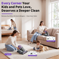 Prettycare Mattress Vacuum Bed Vacuum Cleaner with UV-C Light, Hyper Helix Motor with 16Kpa Strong Suction & 33000 RPM/Min Tapping, HEPA Filter,149℉ Heat & Ultrasonic & Anion for Bed and Pet
