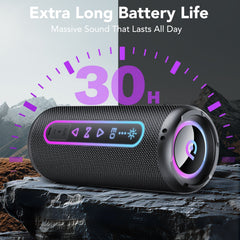 Portable Bluetooth Speaker, 30W Loud Sound, Deep Bass, Bluetooth 5.4, LED Lights, IPX7 Waterproof, Wireless Stereo Pairing, 30H Playtime, for Home/Outdoor/Party/Beach, Birthday Gift (Black)