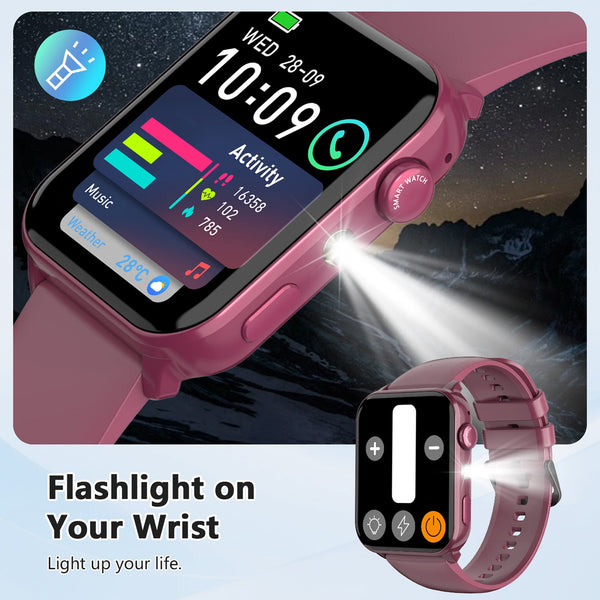 IOWODO Smart Watch for Women and Men, 1.91'' Bluetooth Calling Digital Watch, Fitness Tracker, 100+ Sports Modes, IP68 Waterproof, Android iPhone Compatible, Purple