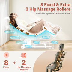 Zero Gravity Massage Chair Full Body with 10 Rollers, Soothing Heat, Deep Foot Kneader & Bluetooth Speakers, Brown